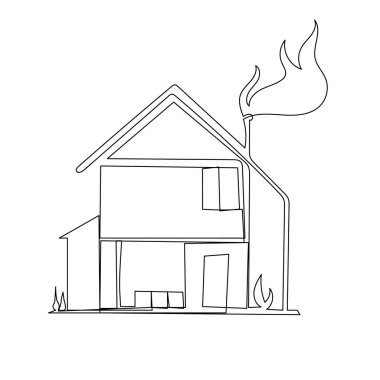 Ev simgesi tek çizgi sanatı, izole edilmiş dış hat çizimi aralıksız tek çizgi çizimi.