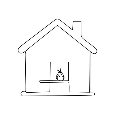 Ev simgesi tek çizgi sanatı, izole edilmiş dış hat çizimi aralıksız tek çizgi çizimi.