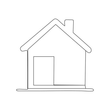 Ev simgesi tek çizgi sanatı, izole edilmiş dış hat çizimi aralıksız tek çizgi çizimi.