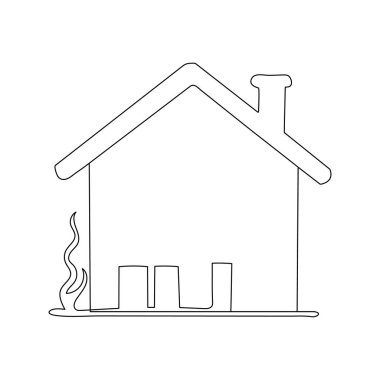 Ev simgesi tek çizgi sanatı, izole edilmiş dış hat çizimi aralıksız tek çizgi çizimi.