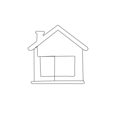 Ev simgesi tek çizgi sanatı, izole edilmiş dış hat çizimi aralıksız tek çizgi çizimi.