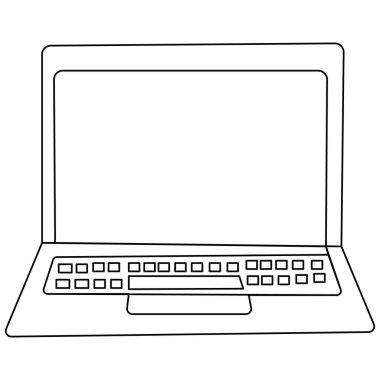 Dizüstü bilgisayar simgesi tek çizgi sanatı, izole edilmiş dış hat çizimi aralıksız tek çizgi çizimi