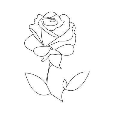 Gül çiçeği sürekli bir çizgi ana hatlı vektör çizimi minimalist tasarım sevgililer günü ikonu