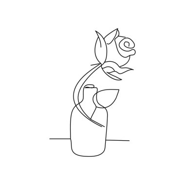 Gül çiçeği sürekli bir çizgi ana hatlı vektör çizimi minimalist tasarım sevgililer günü ikonu