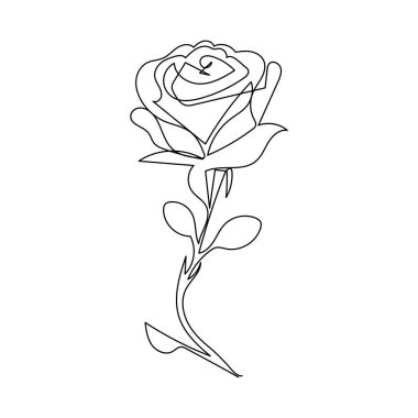 Gül çiçeği sürekli bir çizgi ana hatlı vektör çizimi minimalist tasarım sevgililer günü ikonu
