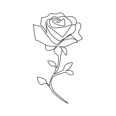 Gül çiçeği sürekli bir çizgi ana hatlı vektör çizimi minimalist tasarım sevgililer günü ikonu