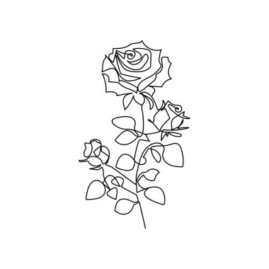 Gül çiçeği sürekli bir çizgi ana hatlı vektör çizimi minimalist tasarım sevgililer günü ikonu