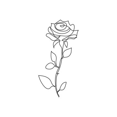 Gül çiçeği sürekli bir çizgi ana hatlı vektör çizimi minimalist tasarım sevgililer günü ikonu