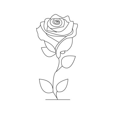 Gül çiçeği sürekli bir çizgi ana hatlı vektör çizimi minimalist tasarım sevgililer günü ikonu