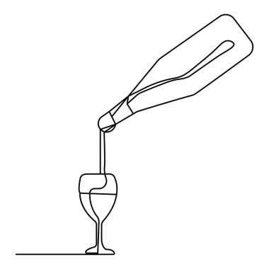 Şarap şişesi ve şarap kadehi ikonu sürekli bir çizgi çizer.