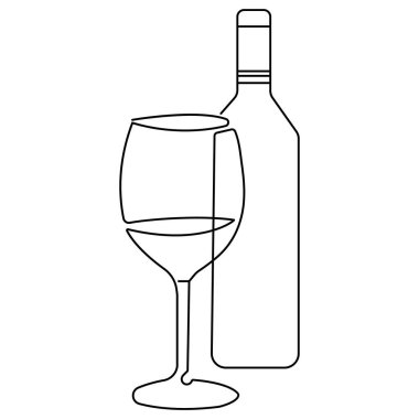 Şarap şişesi ve şarap kadehi ikonu sürekli bir çizgi çizer.