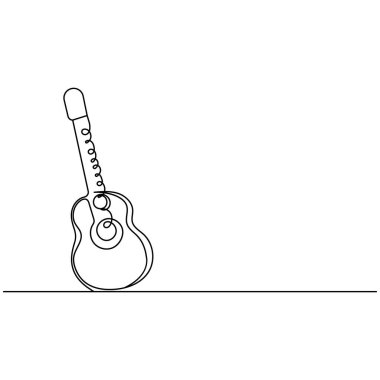 Gitar simgesi ana hatlı vektör illüstrasyonunun sürekli bir çizgi çizimi