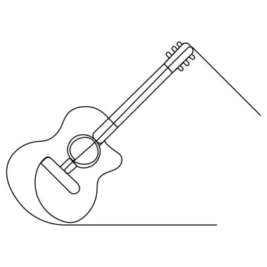 Gitar simgesi ana hatlı vektör illüstrasyonunun sürekli bir çizgi çizimi