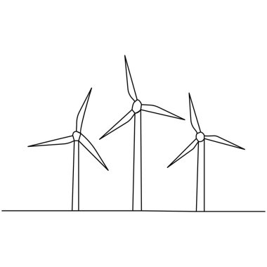 Rüzgar türbini simgesi sürekli bir çizgi çizimi taslağı çizimi
