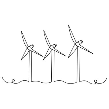 Rüzgar türbini simgesi sürekli bir çizgi çizimi taslağı çizimi