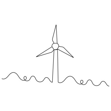 Rüzgar türbini simgesi sürekli bir çizgi çizimi taslağı çizimi
