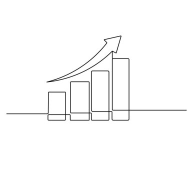 İş büyüme çubuğu çizelgesi simgesi ana hatlı vektör illüstrasyonunun sürekli bir çizgi çizimi