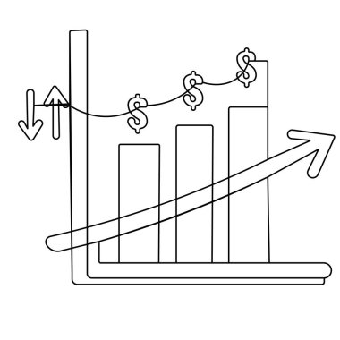 İş büyüme çubuğu çizelgesi simgesi ana hatlı vektör illüstrasyonunun sürekli bir çizgi çizimi