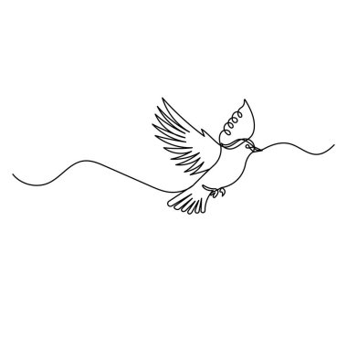 Kuş uçan ikon ana hatlı vektör çiziminin sürekli bir çizimi