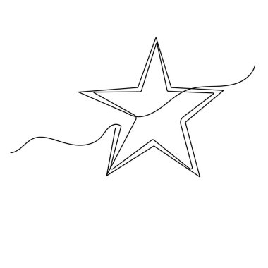 Noel yıldızı tek çizgi sanatı, izole edilmiş dış hat ikonunun sürekli tek çizgi çizimi