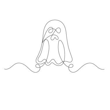 Cadılar Bayramı hayalet simgesi ana hatlı vektör illüstrasyonunun sürekli bir çizgi çizimi
