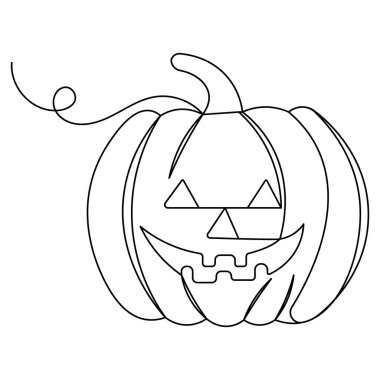 Cadılar Bayramı balkabağı tek çizgi sanatı, izole edilmiş dış hat vektör simgesinin sürekli tek çizgi çizimi