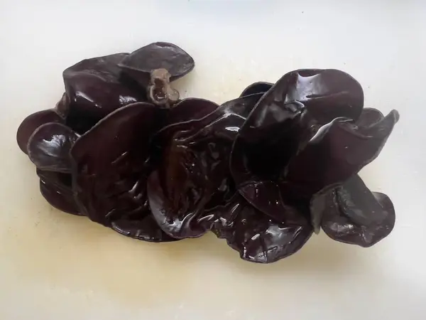 Islak siyah mantar, ağaç kulağı ya da ahşap kulak mantarı beyaz arka planda izole edilmiş. Islak kuru auricularia polytricha. Bulut kulağı, siyah mantar, jöle mantarı ya da bulut kulağı olarak da bilinir.