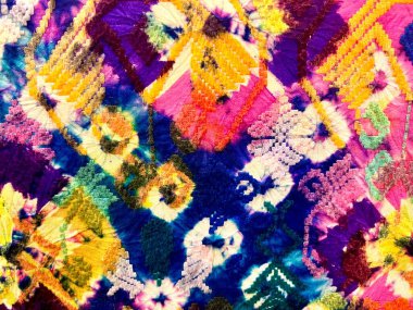 Endonezya, Solo 'dan soyut renkli motifleri olan güzel geleneksel Endonezya batik kumaşı. Tekstil, pamuk kumaşlar, kapaklar, duvar kâğıdı, baskı, kartlar, hatıra defteri