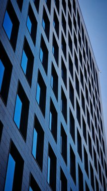 Timisoara 'nın iş merkezinde gün batımında beyaz ofis binası açık havada