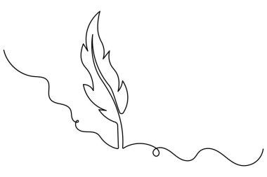 Kuş tüyü, beyaz arkaplan ve biçim ana hatları çizimi üzerine sürekli bir çizgi çizer.