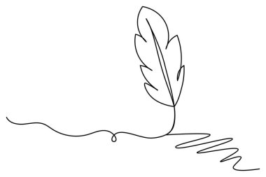 Kuş tüyü, beyaz arkaplan ve biçim ana hatları çizimi üzerine sürekli bir çizgi çizer.