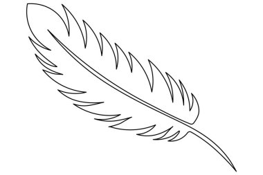 Kuş tüyü, beyaz arkaplan ve biçim ana hatları çizimi üzerine sürekli bir çizgi çizer.
