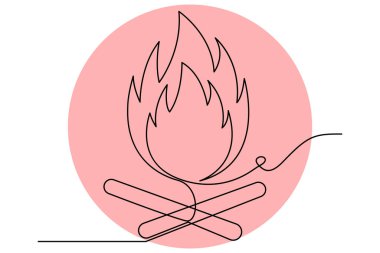 Şenlik ateşi ana hatlı vektör sanatının aralıksız tek çizgi çizimi