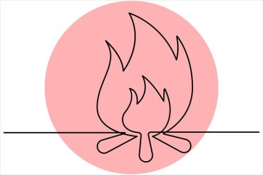 Şenlik ateşi ana hatlı vektör sanatının aralıksız tek çizgi çizimi