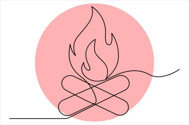 Şenlik ateşi ana hatlı vektör sanatının aralıksız tek çizgi çizimi