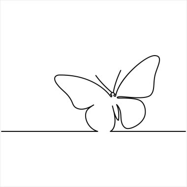 Kelebek ana hatlarının aralıksız tek bir çizgisi vektör çizimi izole tasarımı.