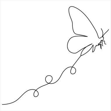 Kelebek ana hatlarının aralıksız tek bir çizgisi vektör çizimi izole tasarımı.