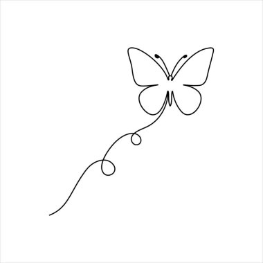 Kelebek ana hatlarının aralıksız tek bir çizgisi vektör çizimi izole tasarımı.