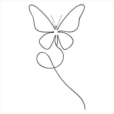 Kelebek ana hatlarının aralıksız tek bir çizgisi vektör çizimi izole tasarımı.