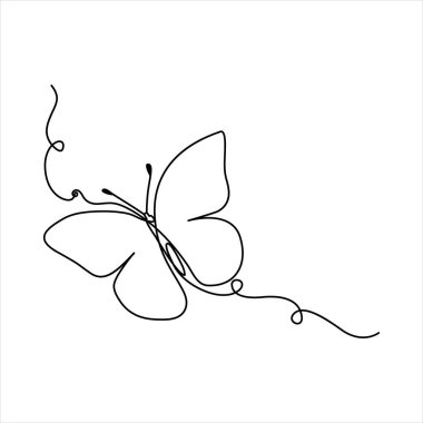 Kelebek ana hatlarının aralıksız tek bir çizgisi vektör çizimi izole tasarımı.