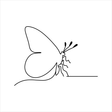 Kelebek ana hatlarının aralıksız tek bir çizgisi vektör çizimi izole tasarımı.