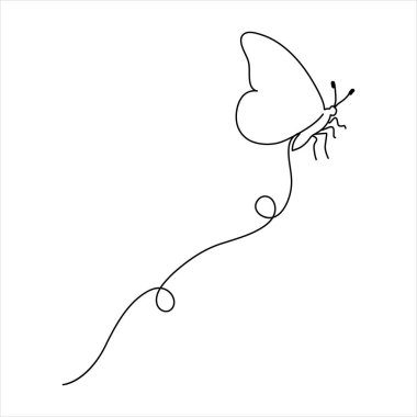 Kelebek ana hatlarının aralıksız tek bir çizgisi vektör çizimi izole tasarımı.