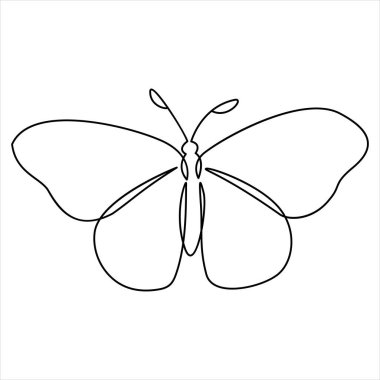 Kelebek ana hatlarının aralıksız tek bir çizgisi vektör çizimi izole tasarımı.