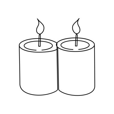 Mum aralıksız tek çizgi çizimi ve mum ışığının koyu renkli bir çizgi çizimi.