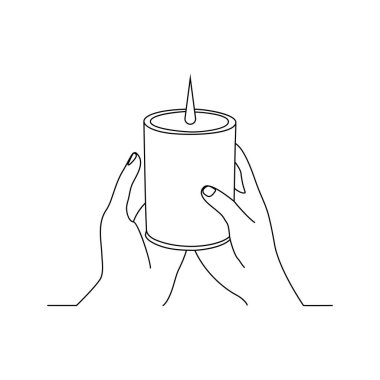 Mum aralıksız tek çizgi çizimi ve mum ışığının koyu renkli bir çizgi çizimi.