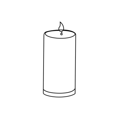 Mum aralıksız tek çizgi çizimi ve mum ışığının koyu renkli bir çizgi çizimi.