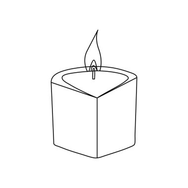 Mum aralıksız tek çizgi çizimi ve mum ışığının koyu renkli bir çizgi çizimi.