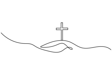 Beyaz arkaplanda izole edilmiş minimum vektör illüstrasyonlu sürekli bir Hristiyan çizgisi.