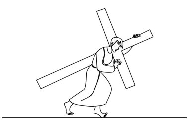 Beyaz arkaplanda izole edilmiş minimum vektör illüstrasyonlu sürekli bir Hristiyan çizgisi.