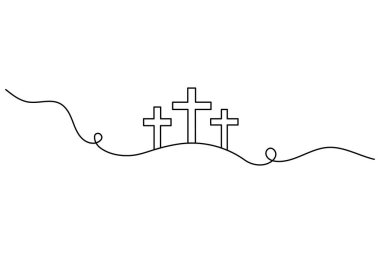 Beyaz arkaplanda izole edilmiş minimum vektör illüstrasyonlu sürekli bir Hristiyan çizgisi.